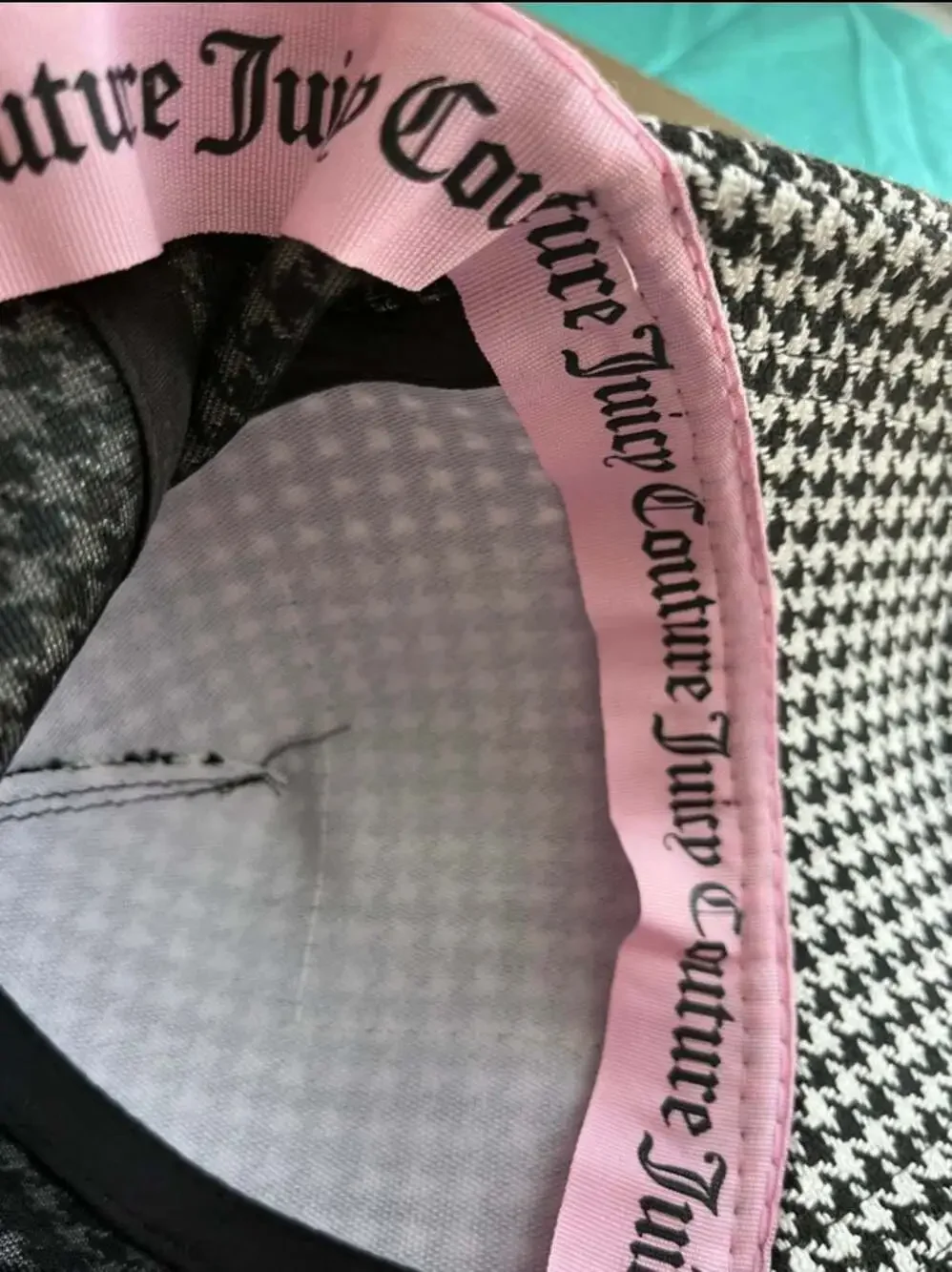 Juicy Couture Black and White Houndstooth Patch Logo Adjustable Baseball Cap Hat
